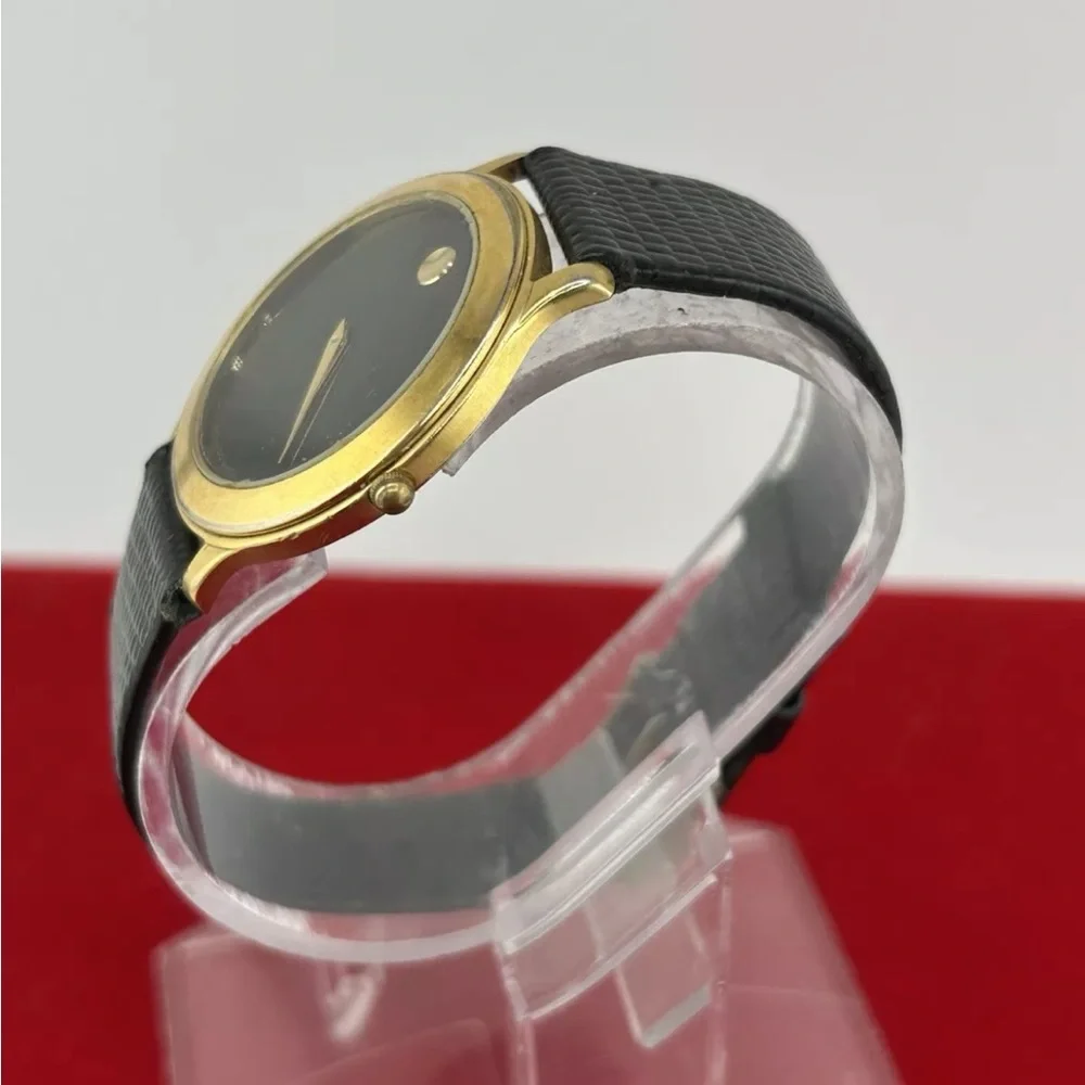 Movado Museum Classic Black Gold Tone Quartz Ladies Watch New Battery #152